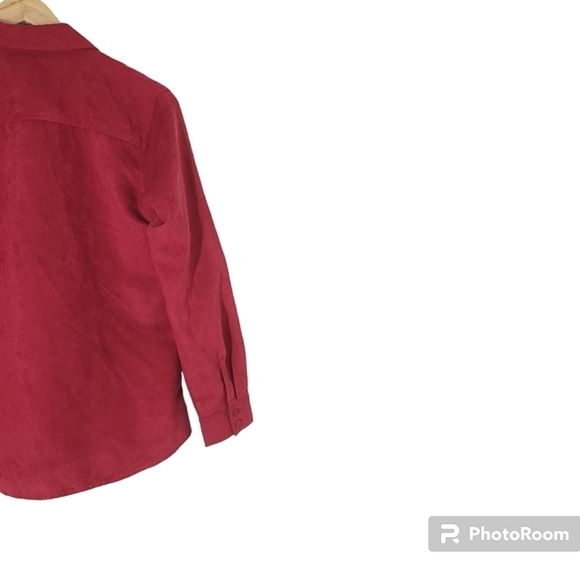 Northern Reflections Red Embroided Suede Button Down Shirt Shacket Size XS - Picture 11 of 16